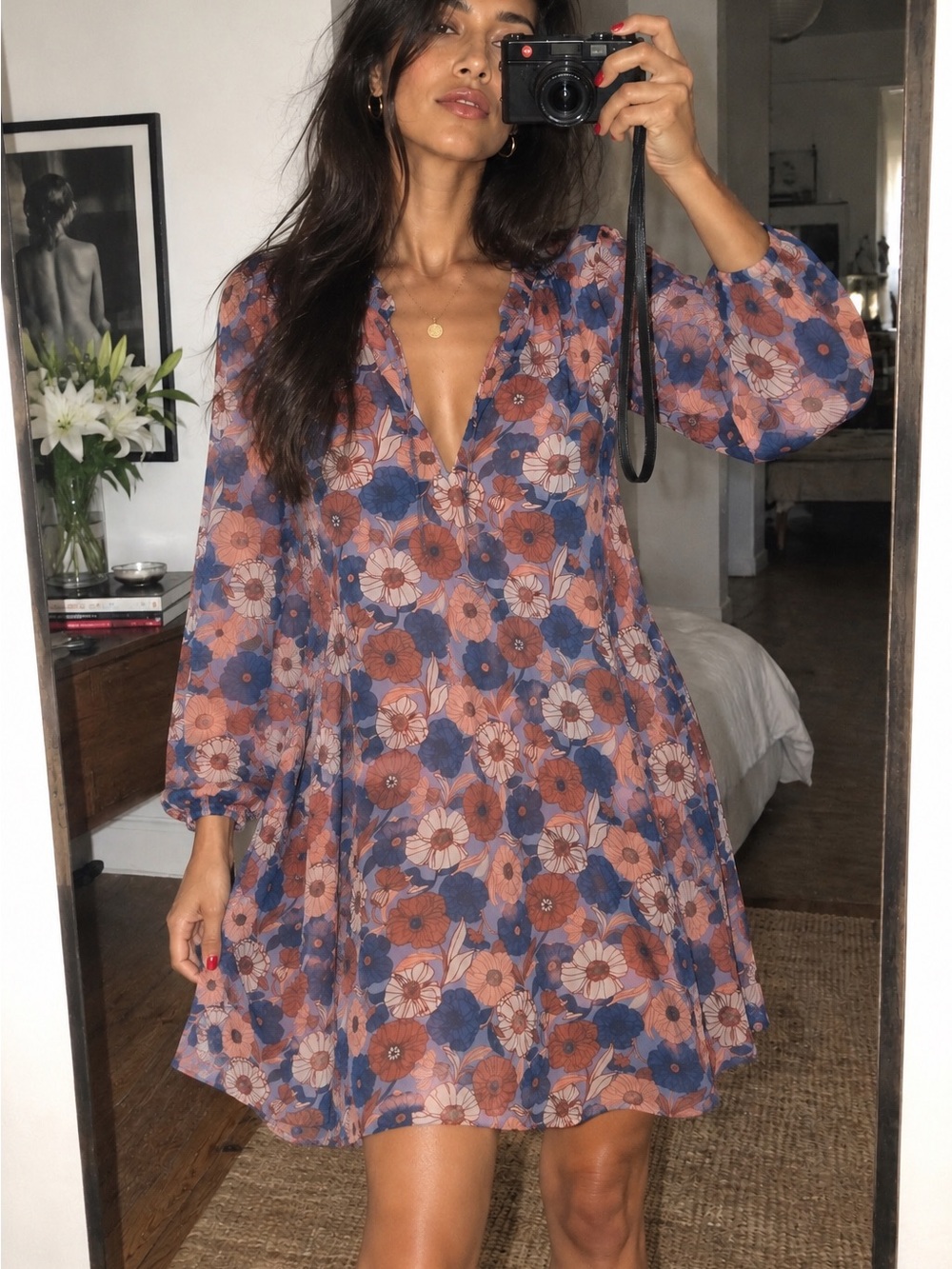 Wilfred Aritzia Floral Long Sleeve Mini Dress S